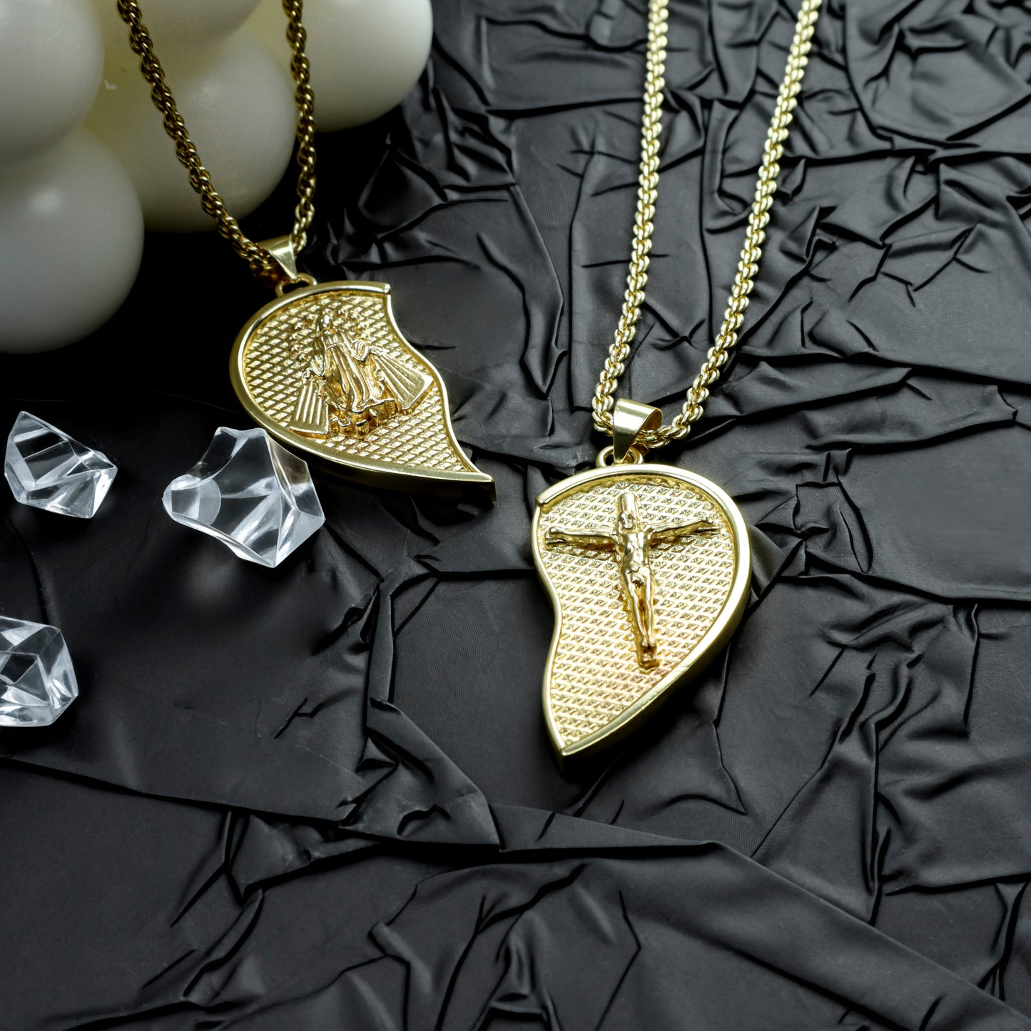 RYQEN Virgin Mary & Cross religious necklace Sacred Heart Duo Couple's Necklace Christian love token gift TikTok viral religious jewelry