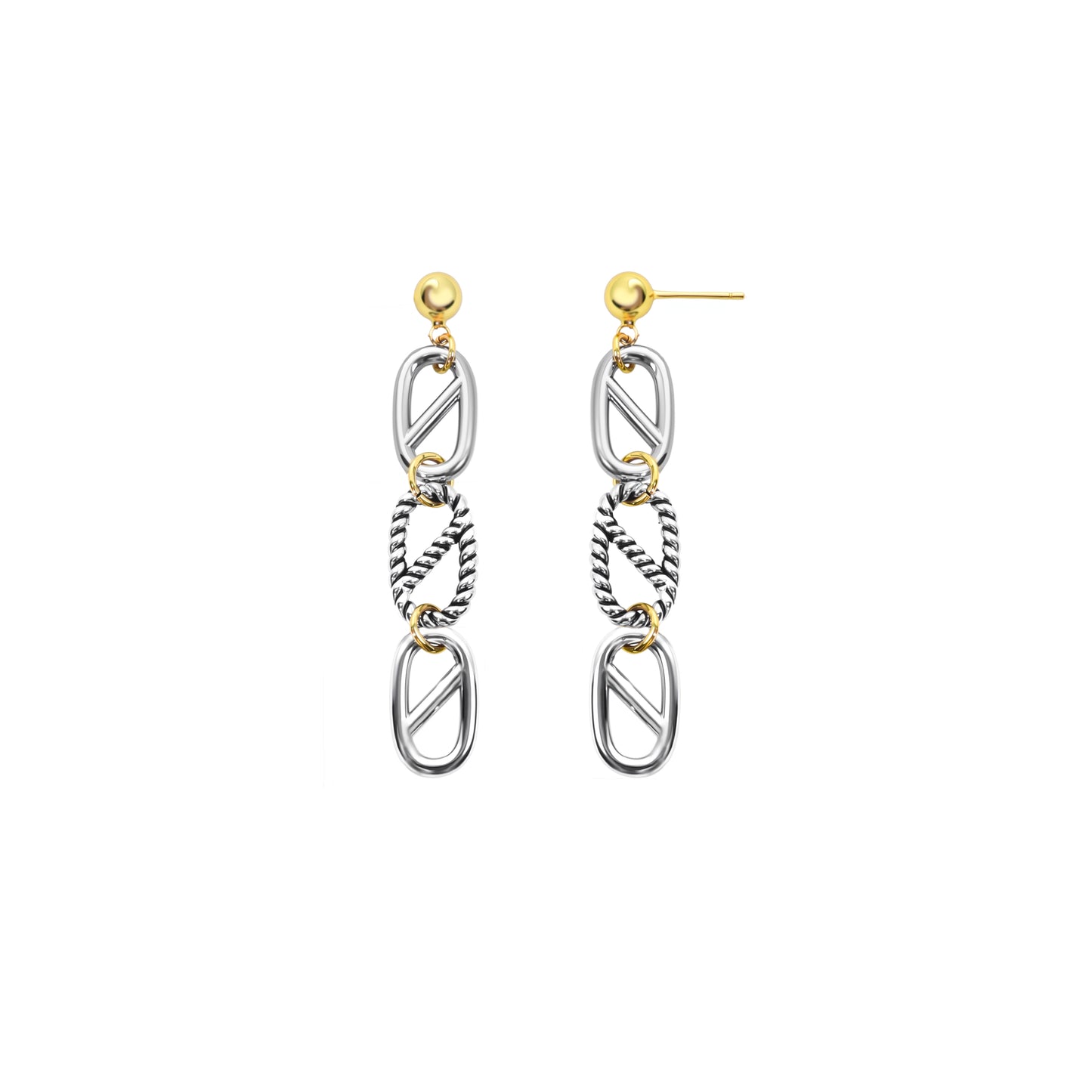 RYQEN DuoDrop Chain Fringe Earrings Two-tone metal fringe jewelry Geometric link drop earrings Festival fashion ear accessories TikTok viral chain earrings
