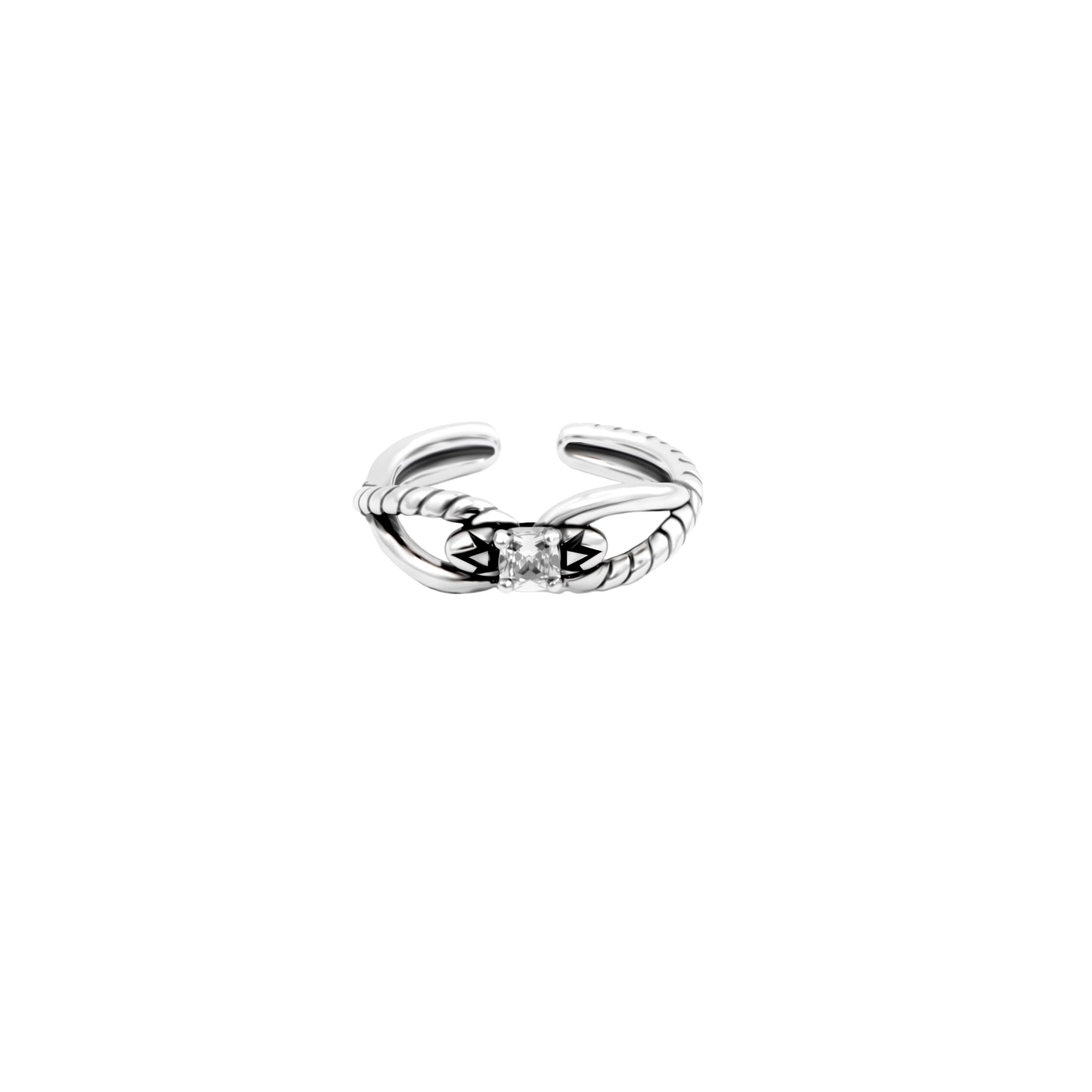 RYQEN “Entwined Eternity” Twisted Silver Ring Vintage Twist Diamond Adjustable Ring Adjustable open-end ring Black enamel accent ring Retro adjustable size ring TikTok viral vintage jewelry