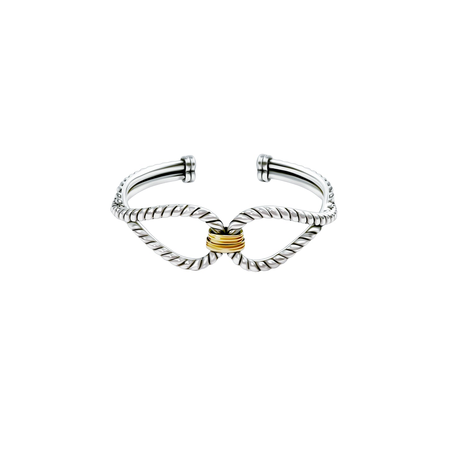 RYQEN Gold Wrapped Silver Wings Duplex Twisted Open Bangle cufflink bracelwt for women Dainty Heart Zirconia Bracelet,Fashion Chain Link Bangle for Women & Girls