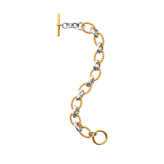 RYQEN Two - Tone Toggle Chain Bracelet OT clasp luxury Statement Bracelet Handcrafted oval link bracelet Dual-metal beaded chain jewelry TikTok viral jewelry 2025