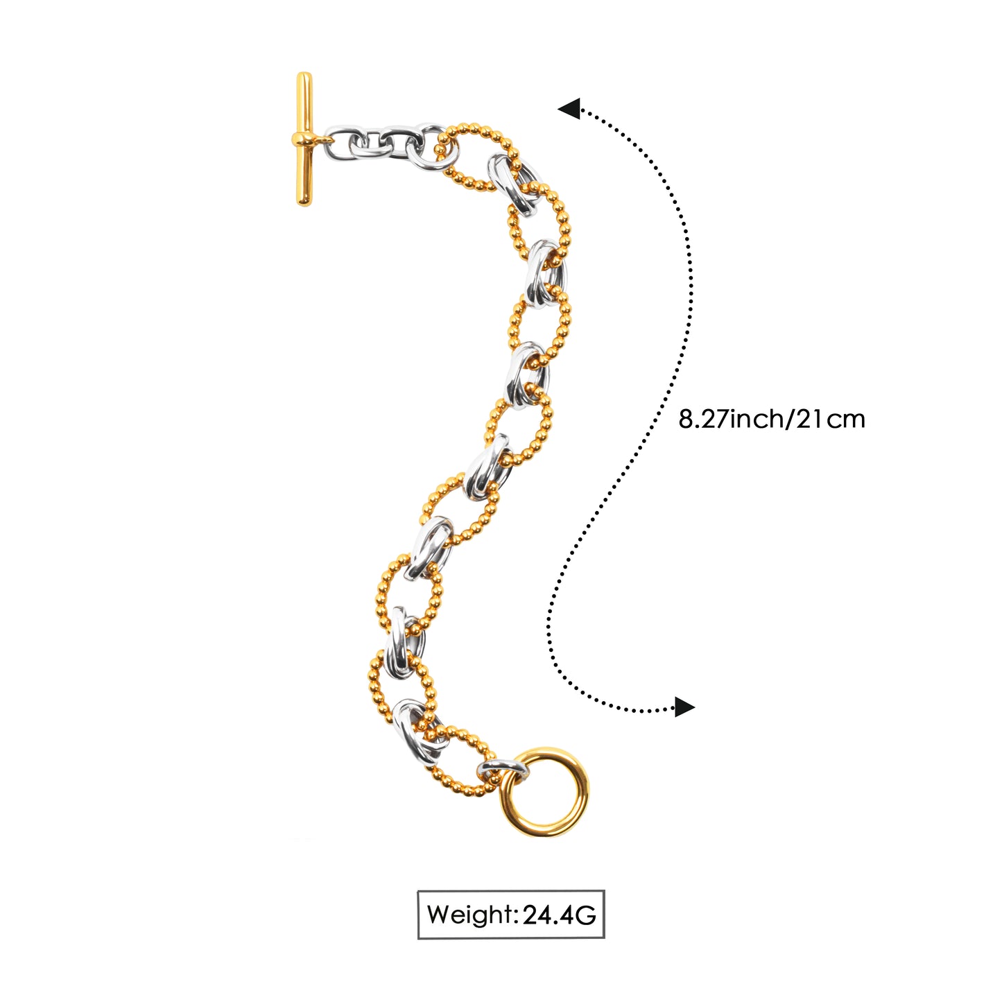 RYQEN Two - Tone Toggle Chain Bracelet OT clasp luxury Statement Bracelet Handcrafted oval link bracelet Dual-metal beaded chain jewelry TikTok viral jewelry 2025
