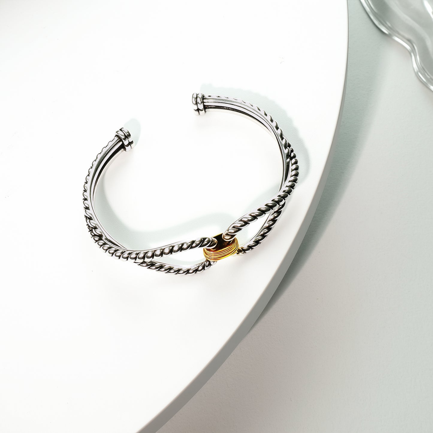 RYQEN Gold Wrapped Silver Wings Duplex Twisted Open Bangle cufflink bracelwt for women Dainty Heart Zirconia Bracelet,Fashion Chain Link Bangle for Women & Girls