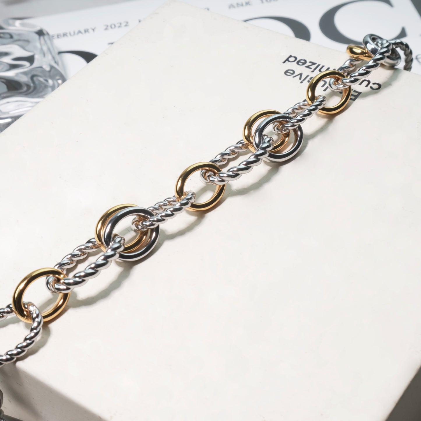 RYQEN Gold and silver Two-tone braided chain bracelet Metallic Mixed Chain bangle bracelet for women Fashion Jewelry for Everyday Wear