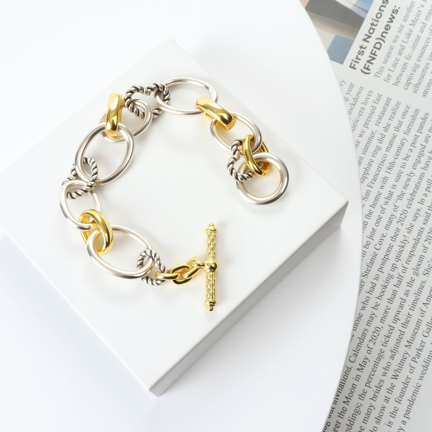 RYQEN Twisted Twin Dual - Tone Chain Bracelet Mixed metal bangles jewelry for women Party statement jewelry-Trending 2025 jewelry