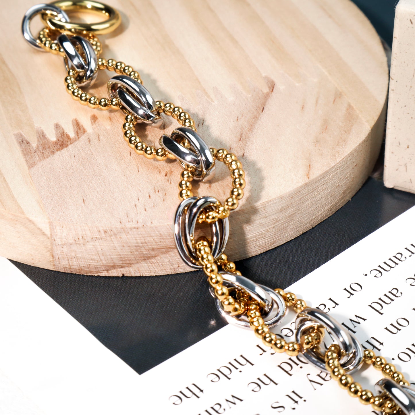 RYQEN Two - Tone Toggle Chain Bracelet OT clasp luxury Statement Bracelet Handcrafted oval link bracelet Dual-metal beaded chain jewelry TikTok viral jewelry 2025