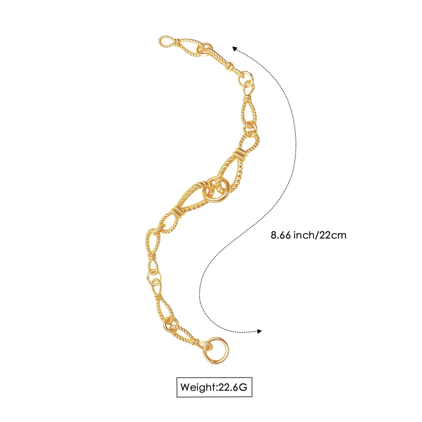 RYQEN Rope pattern Twisted rope gold chain bracelet Baroque vintage style gold bangles everyday fashion jewelry for girls gifts