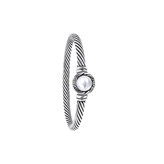 RYQEN PearlGlow Twisted Silver Bangle Vintage Pearl Twist Bangle Handcrafted spiral design bracelet TikTok viral pearl jewelry Dainty but statement bracelet