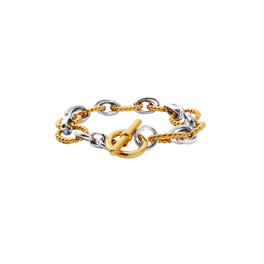 RYQEN Two - Tone Toggle Chain Bracelet OT clasp luxury Statement Bracelet Handcrafted oval link bracelet Dual-metal beaded chain jewelry TikTok viral jewelry 2025