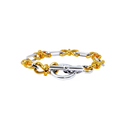 RYQEN BowLuxe Dual-Tone Chain Bracelet Gold & silver bow chain bracelet Stackable fashion bracelet Must-have 2025 Bracelet