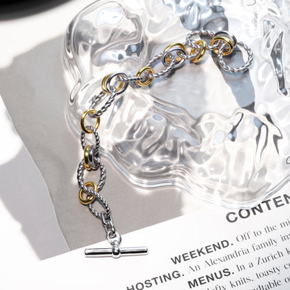 RYQEN Gold and silver Two-tone braided chain bracelet Metallic Mixed Chain bangle bracelet for women Fashion Jewelry for Everyday Wear
