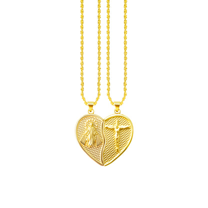 RYQEN Virgin Mary & Cross religious necklace Sacred Heart Duo Couple's Necklace Christian love token gift TikTok viral religious jewelry
