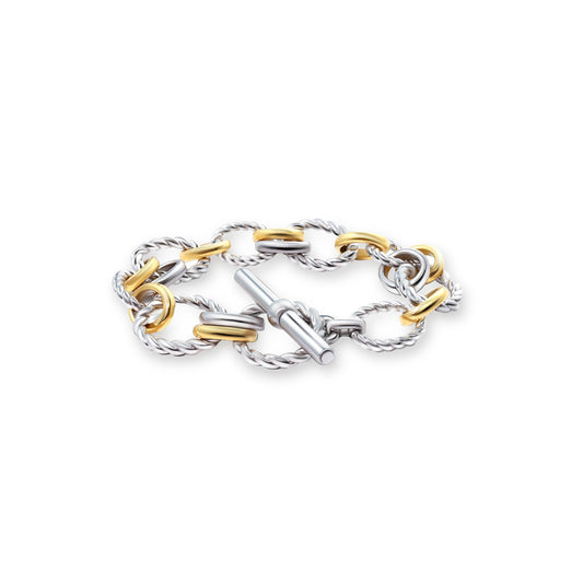 RYQEN Gold and silver Two-tone braided chain bracelet Metallic Mixed Chain bangle bracelet for women Fashion Jewelry for Everyday Wear