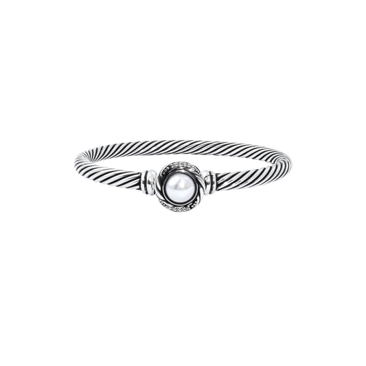 RYQEN PearlGlow Twisted Silver Bangle Vintage Pearl Twist Bangle  Handcrafted spiral design bracelet TikTok viral pearl jewelry Dainty but statement bracelet