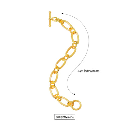 RYQEN Gold-plated textured T-shaped buckle chain bracelet Gold Loop Dream Weaver Textured Clasp Bracelet TikTok 2025 Fashion Trend Bracelet