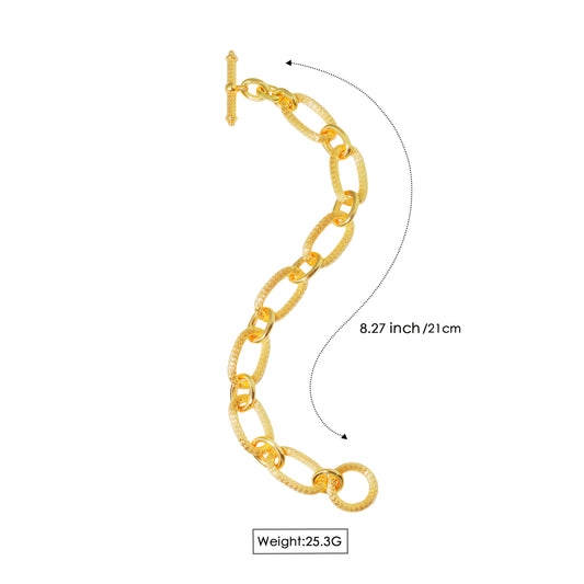 RYQEN Gold-plated textured T-shaped buckle chain bracelet Gold Loop Dream Weaver Textured Clasp Bracelet TikTok 2025 Fashion Trend Bracelet