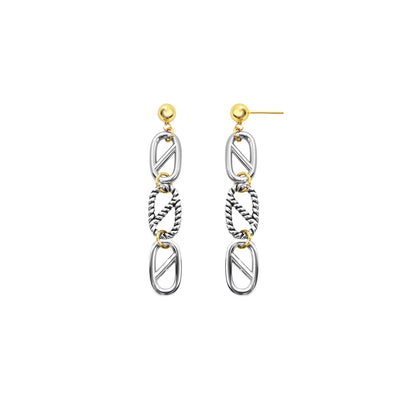 RYQEN DuoDrop Chain Fringe Earrings Two-tone metal fringe jewelry Geometric link drop earrings Festival fashion ear accessories TikTok viral chain earrings