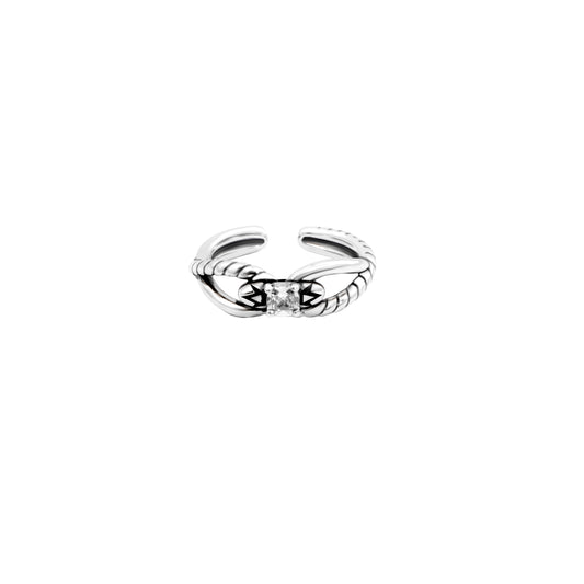 RYQEN “Entwined Eternity” Twisted Silver Ring Vintage Twist Diamond Adjustable Ring Adjustable open-end ring Black enamel accent ring Retro adjustable size ring TikTok viral vintage jewelry
