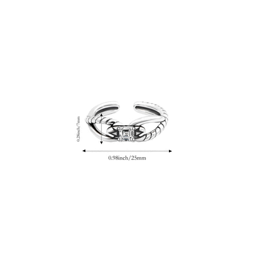 RYQEN “Entwined Eternity” Twisted Silver Ring Vintage Twist Diamond Adjustable Ring Adjustable open-end ring Black enamel accent ring Retro adjustable size ring TikTok viral vintage jewelry