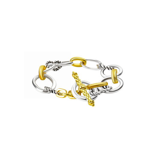 RYQEN Twisted Twin Dual - Tone Chain Bracelet Mixed metal bangles jewelry for women Party statement jewelry-Trending 2025 jewelry