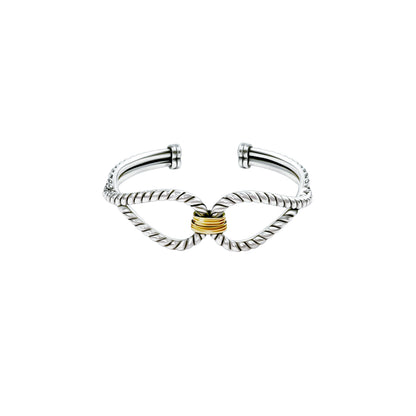 RYQEN Gold Wrapped Silver Wings Duplex Twisted Open Bangle cufflink bracelwt for women Dainty Heart Zirconia Bracelet,Fashion Chain Link Bangle for Women & Girls