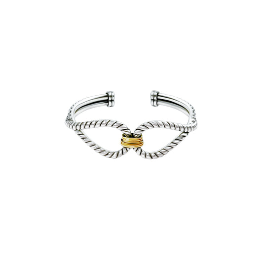 RYQEN Gold Wrapped Silver Wings Duplex Twisted Open Bangle cufflink bracelwt for women Dainty Heart Zirconia Bracelet,Fashion Chain Link Bangle for Women & Girls