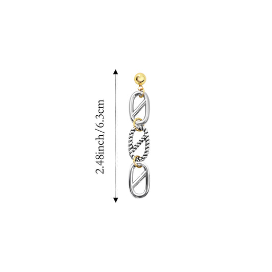 RYQEN DuoDrop Chain Fringe Earrings Two-tone metal fringe jewelry Geometric link drop earrings Festival fashion ear accessories TikTok viral chain earrings