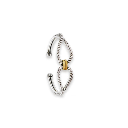 RYQEN Gold Wrapped Silver Wings Duplex Twisted Open Bangle cufflink bracelwt for women Dainty Heart Zirconia Bracelet,Fashion Chain Link Bangle for Women & Girls