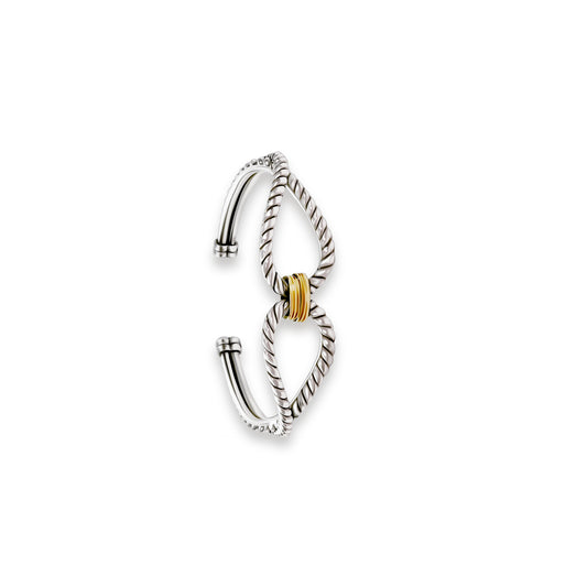 RYQEN Gold Wrapped Silver Wings Duplex Twisted Open Bangle cufflink bracelwt for women Dainty Heart Zirconia Bracelet,Fashion Chain Link Bangle for Women & Girls