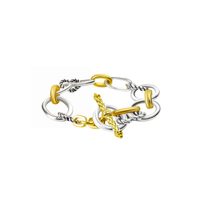 RYQEN Twisted Twin Dual - Tone Chain Bracelet Mixed metal bangles jewelry for women Party statement jewelry-Trending 2025 jewelry