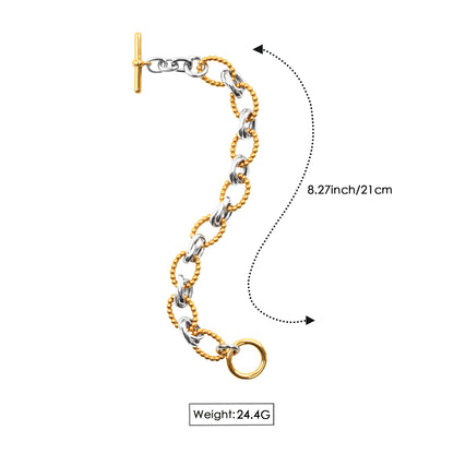 RYQEN Two - Tone Toggle Chain Bracelet OT clasp luxury Statement Bracelet Handcrafted oval link bracelet Dual-metal beaded chain jewelry TikTok viral jewelry 2025