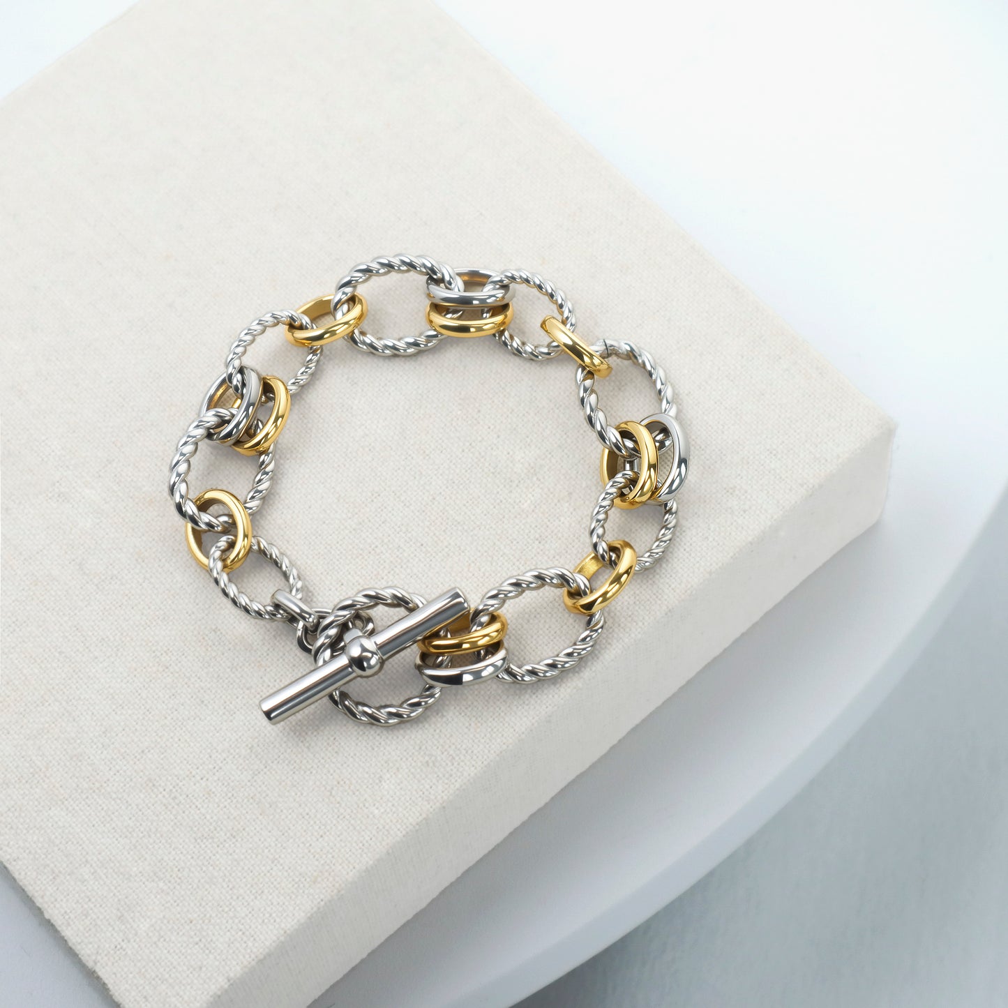 RYQEN Gold and silver Two-tone braided chain bracelet Metallic Mixed Chain bangle bracelet for women Fashion Jewelry for Everyday Wear