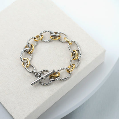 RYQEN Gold and silver Two-tone braided chain bracelet Metallic Mixed Chain bangle bracelet for women Fashion Jewelry for Everyday Wear