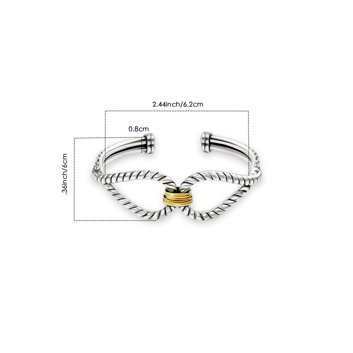 RYQEN Gold Wrapped Silver Wings Duplex Twisted Open Bangle cufflink bracelwt for women Dainty Heart Zirconia Bracelet,Fashion Chain Link Bangle for Women & Girls