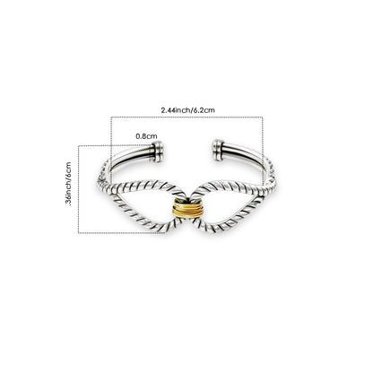 RYQEN Gold Wrapped Silver Wings Duplex Twisted Open Bangle cufflink bracelwt for women Dainty Heart Zirconia Bracelet,Fashion Chain Link Bangle for Women & Girls