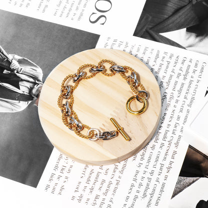 RYQEN Two - Tone Toggle Chain Bracelet OT clasp luxury Statement Bracelet Handcrafted oval link bracelet Dual-metal beaded chain jewelry TikTok viral jewelry 2025