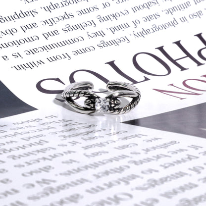 RYQEN “Entwined Eternity” Twisted Silver Ring Vintage Twist Diamond Adjustable Ring Adjustable open-end ring Black enamel accent ring Retro adjustable size ring TikTok viral vintage jewelry