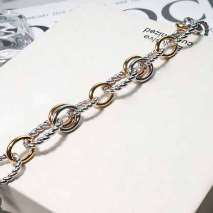 RYQEN Gold and silver Two-tone braided chain bracelet Metallic Mixed Chain bangle bracelet for women Fashion Jewelry for Everyday Wear