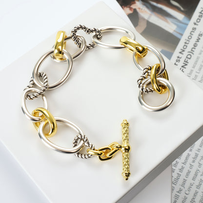 RYQEN Twisted Twin Dual - Tone Chain Bracelet Mixed metal bangles jewelry for women Party statement jewelry-Trending 2025 jewelry