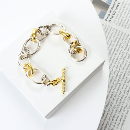 RYQEN Twisted Twin Dual - Tone Chain Bracelet Mixed metal bangles jewelry for women Party statement jewelry-Trending 2025 jewelry