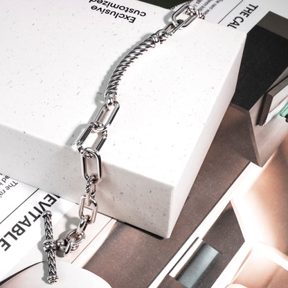 RYQEN TwistLink Silver Statement Bracelet Patchwork Rhapsody Chain Bracelet Trendy TikTok jewelry Unique twist design bracelet
