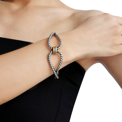 RYQEN Gold Wrapped Silver Wings Duplex Twisted Open Bangle cufflink bracelwt for women Dainty Heart Zirconia Bracelet,Fashion Chain Link Bangle for Women & Girls