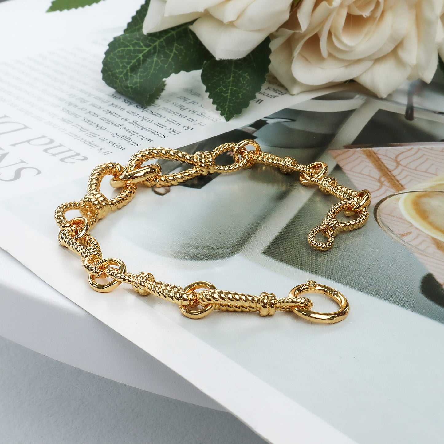 RYQEN Rope pattern Twisted rope gold chain bracelet Baroque vintage style gold bangles everyday fashion jewelry for girls gifts