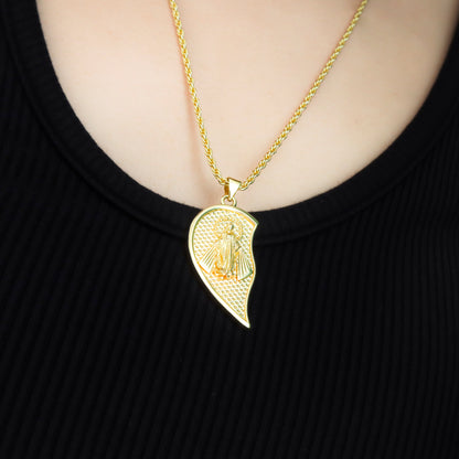 RYQEN Virgin Mary & Cross religious necklace Sacred Heart Duo Couple's Necklace Christian love token gift TikTok viral religious jewelry