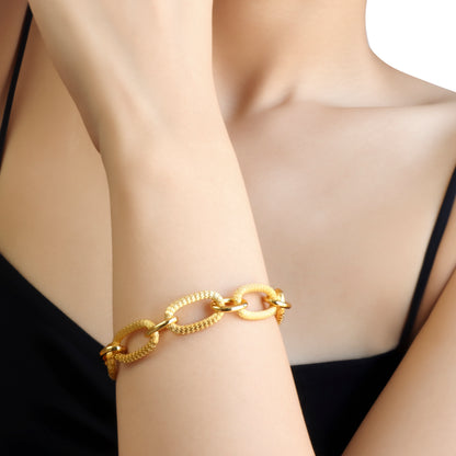 RYQEN Gold-plated textured T-shaped buckle chain bracelet Gold Loop Dream Weaver Textured Clasp Bracelet TikTok 2025 Fashion Trend Bracelet