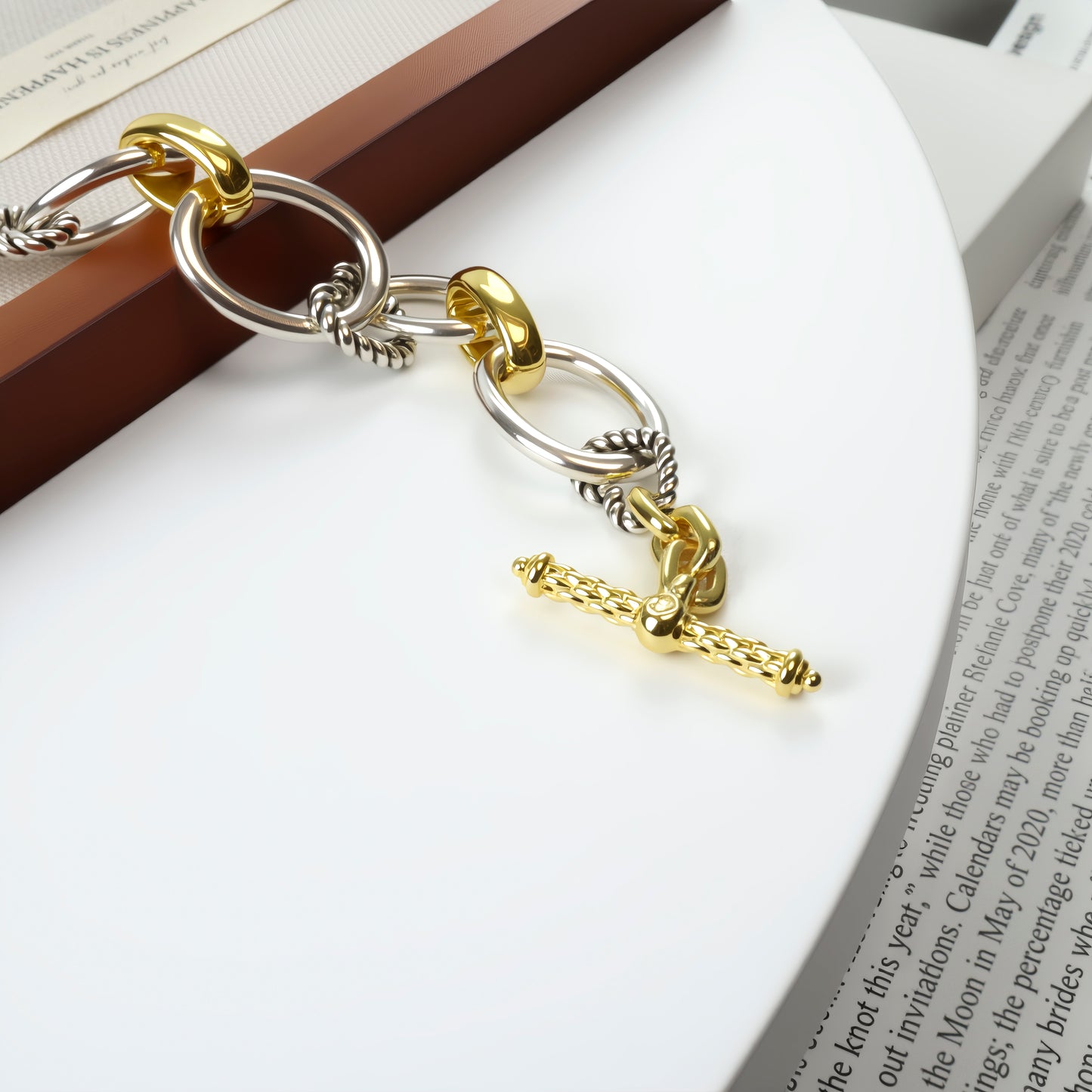 RYQEN Twisted Twin Dual - Tone Chain Bracelet Mixed metal bangles jewelry for women Party statement jewelry-Trending 2025 jewelry