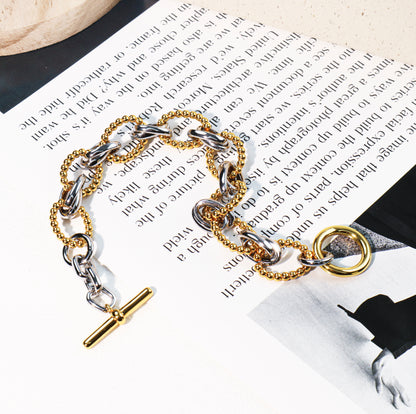RYQEN Two - Tone Toggle Chain Bracelet OT clasp luxury Statement Bracelet Handcrafted oval link bracelet Dual-metal beaded chain jewelry TikTok viral jewelry 2025