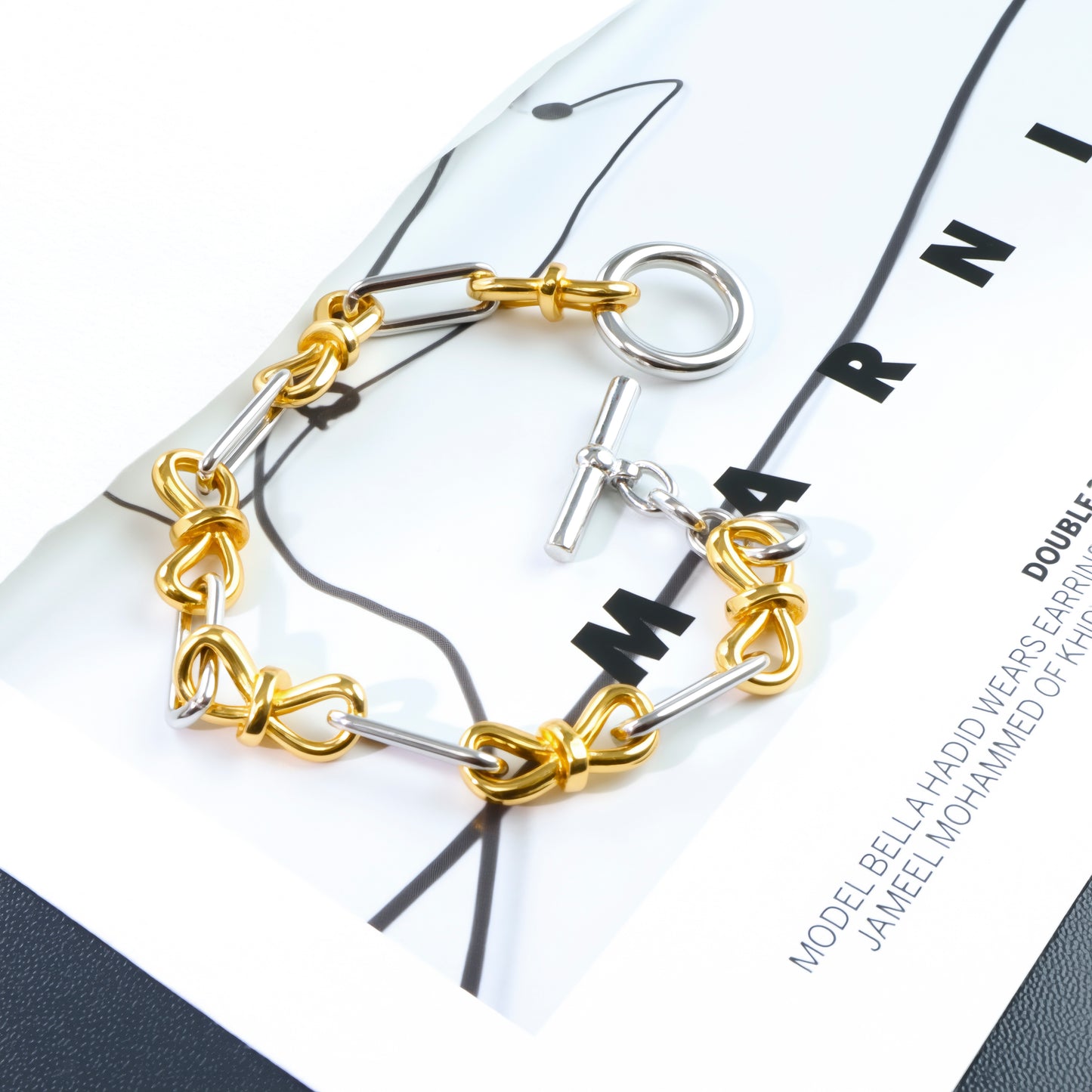 RYQEN BowLuxe Dual-Tone Chain Bracelet Gold & silver bow chain bracelet Stackable fashion bracelet Must-have 2025 Bracelet