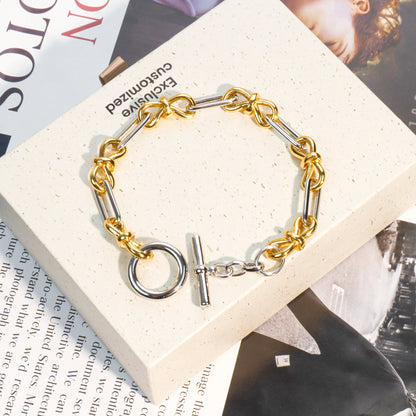 RYQEN BowLuxe Dual-Tone Chain Bracelet Gold & silver bow chain bracelet Stackable fashion bracelet Must-have 2025 Bracelet