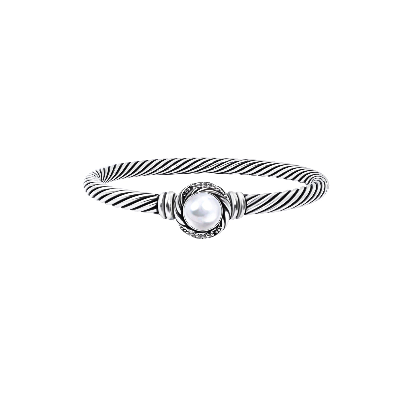 RYQEN PearlGlow Twisted Silver Bangle Vintage Pearl Twist Bangle  Handcrafted spiral design bracelet TikTok viral pearl jewelry Dainty but statement bracelet